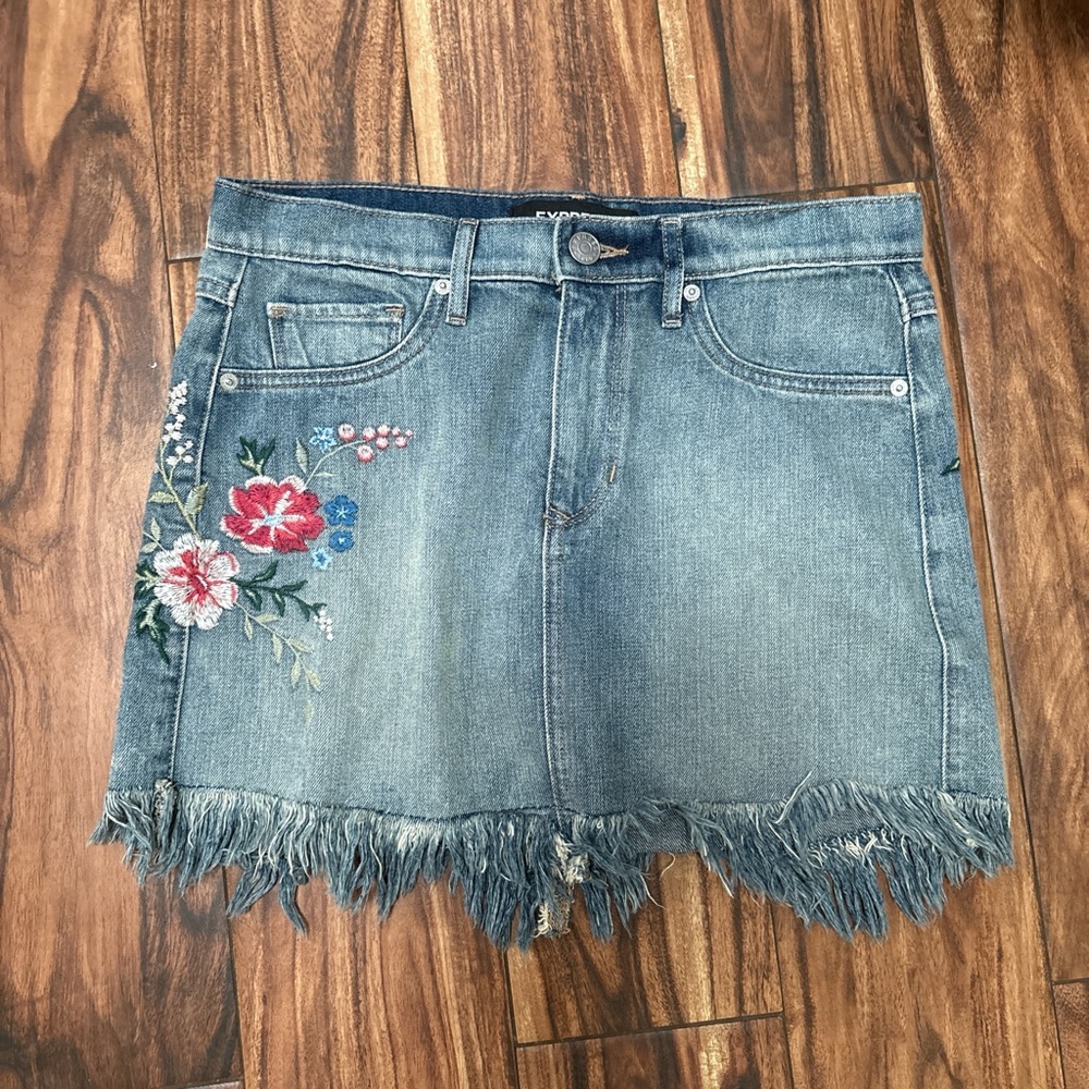Express Embroidered Denim Skirt